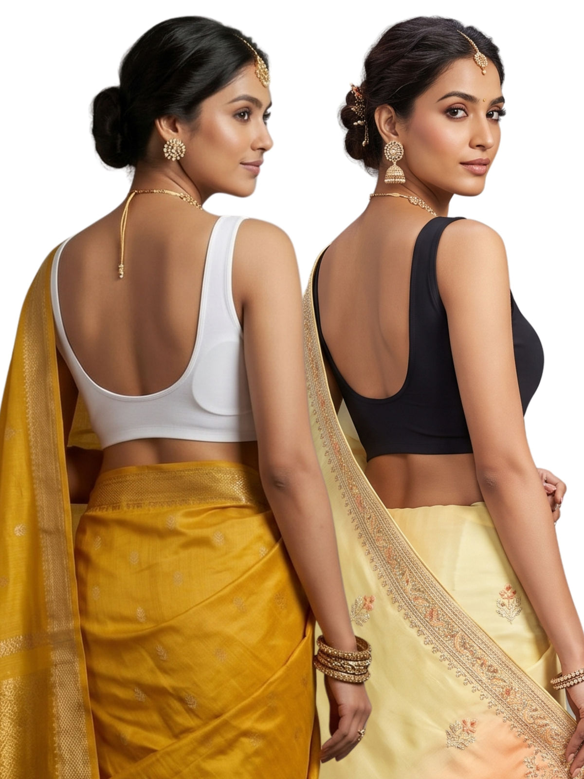 Pack of 2 Deep neck Padded Saree Blouse for Women | Wire-Free | Viscose Spandex | Full Coverage
