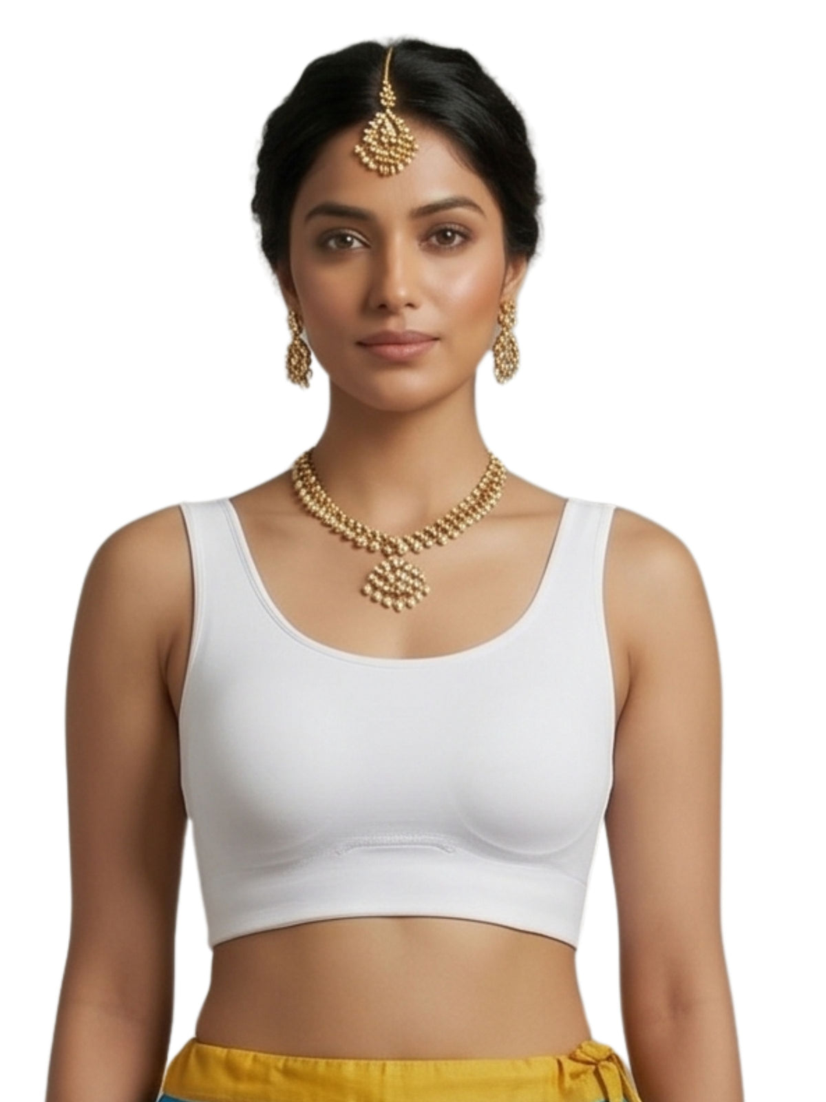 Pack of 2 Deep neck Padded Saree Blouse for Women | Wire-Free | Viscose Spandex | Full Coverage