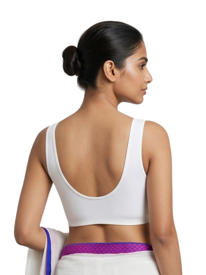 Pack of 2 Deep neck Padded Saree Blouse for Women | Wire-Free | Viscose Spandex | Full Coverage