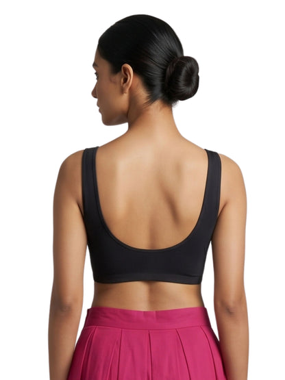 Pack of 2 Deep neck Padded Saree Blouse for Women | Wire-Free | Viscose Spandex | Full Coverage