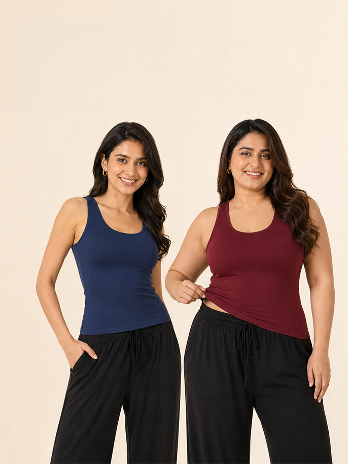 Pack of 2 | Soft & Supportive Fit for Daily Wear | Padded Tank Top For Women's Royal Blue & Maroon | Dchica Essentials