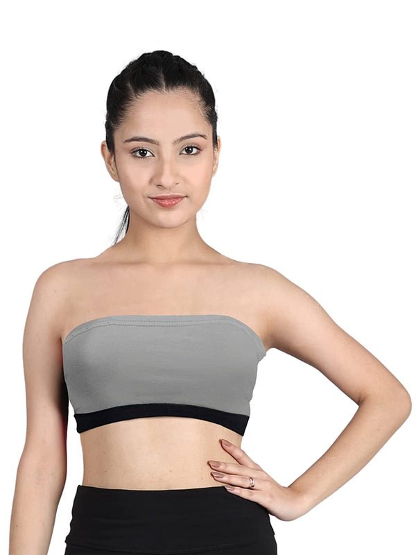 D'chica Slip-on Strapless Bra for Women, Sports Tube Bras Cotton Non-Wired Non-Padded Crop Top Bra Seamless Gym Stylish Workout Training Bra for Womens (Pack of 1)