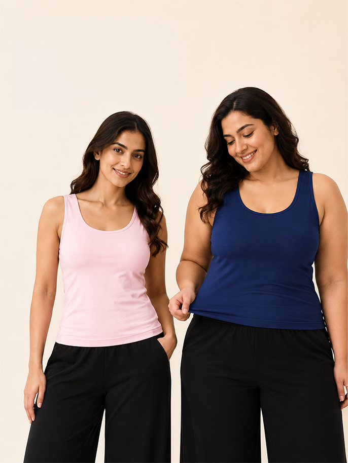 Pack of 2 | Soft & Supportive Fit for Daily Wear | Padded Tank Top For Women's Pink & Royal Blue | Dchica Essentials