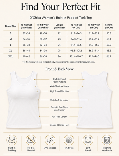 Pack of 2 | Soft & Supportive Fit for Daily Wear | Padded Tank Top For Women's Skin & Black | Dchica Essentials