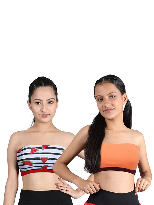 Printed & Solid Cotton Non-wired Non-padded Crop Top Bra | Pack of 2