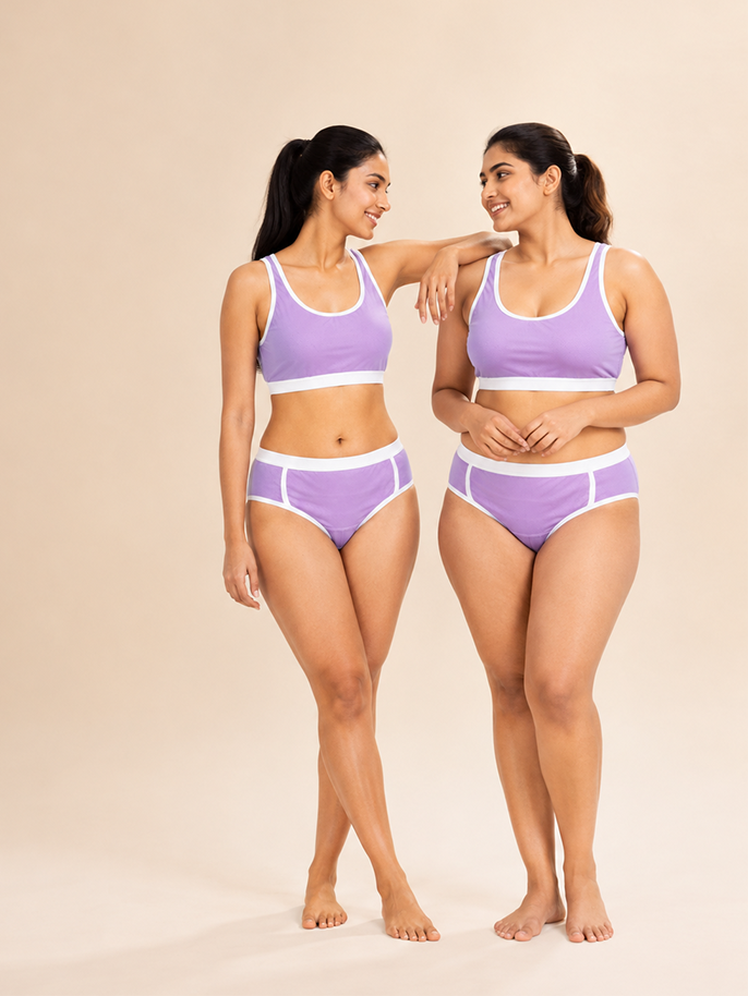 Pack of 4 | Breathable Purple Colour Mesh Foam Padded Sports Bra & Panty Set – (2 Bras + 2 Panties)