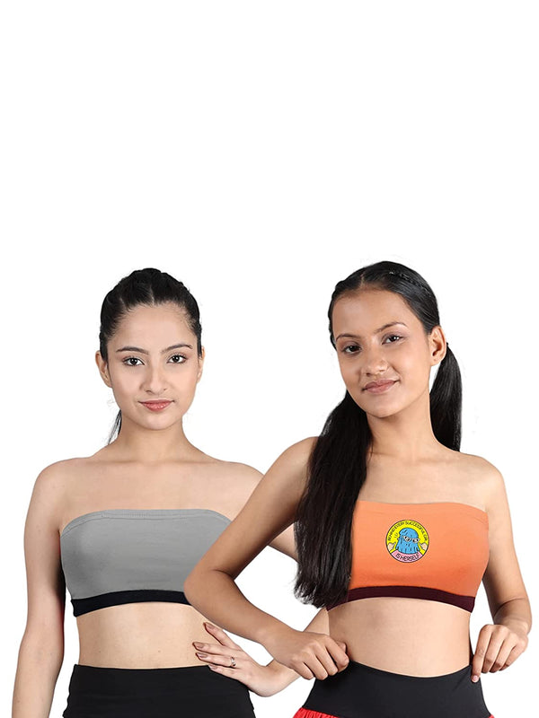 D'chica Slip-on Strapless Bra for Women, Sports Tube Bras Cotton Non-Wired Non-Padded Crop Top Bra Seamless Gym Stylish Workout Training Bra for Womens (Pack of 2)