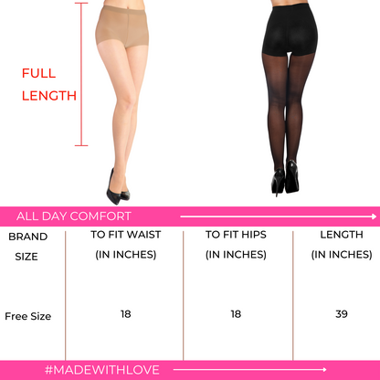 D'CHICA Essentials Pack of 2 Freesize Pantyhose Stockings for Women Black Seamless, Lightweight, Durable, Breathable.