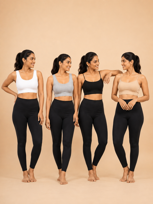 Pack of 4 | Double Layer | Broad Strap | Cotton Comfort | Non-Padded | Solid | D'CHICA Essentials | Sports Bra – | Dchica Essentials