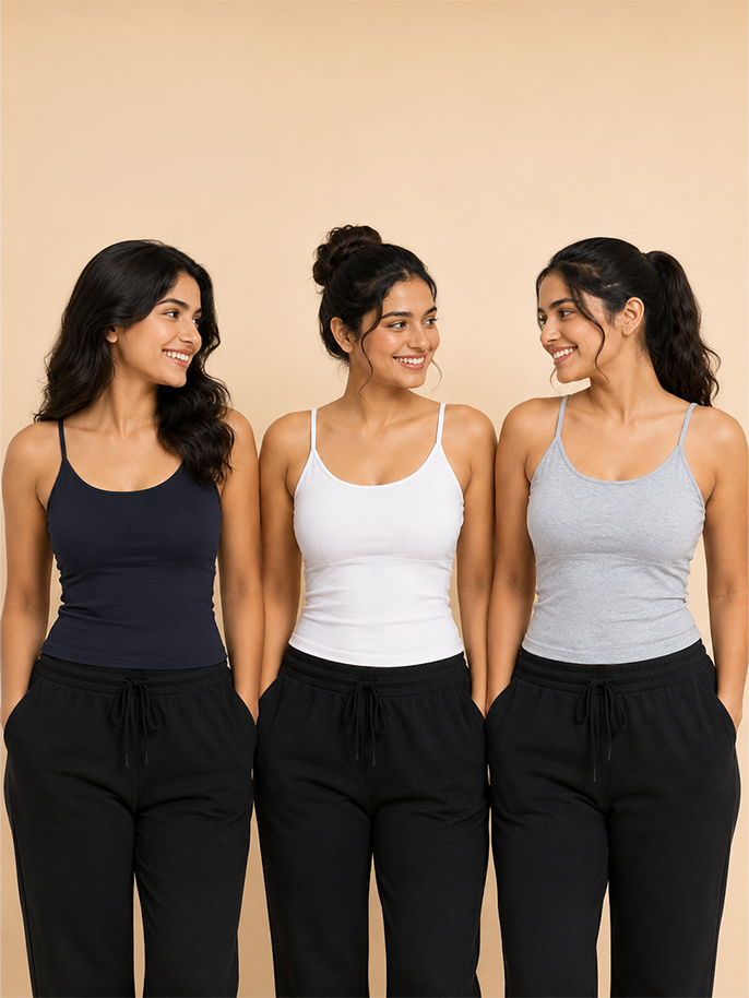 Pack of 3 | High Coverage | Cotton Comfort | Foam Padded | Adjustable Strap | Solid | For Women | D'CHICA Essentials | Camisole Bra – | Dchica Essentials