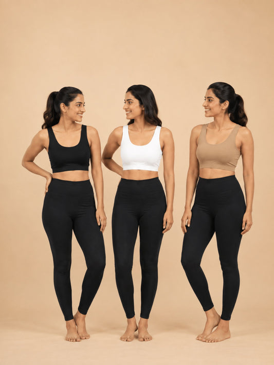 Pack of 3 | Double Layer | Broad Strap | Cotton Comfort | Everyday Wear | Solid | For Young Women | D'CHICA Essentials | Sports Bra – | Dchica Essentials