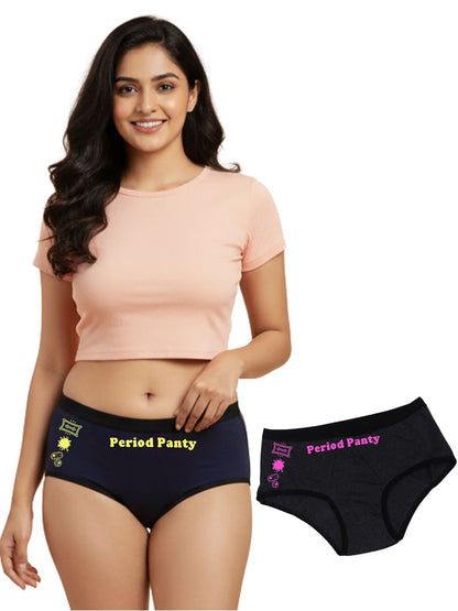 D'CHICA Essentials Assorted Colour Period Panties | No Pad Needed | Rash Free | Leakproof | Reusable | Pack Of 2