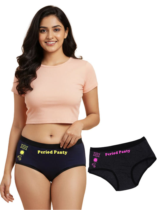 D'CHICA Essentials Assorted Colour Period Panties | No Pad Needed | Rash Free | Leakproof | Reusable | Pack Of 2