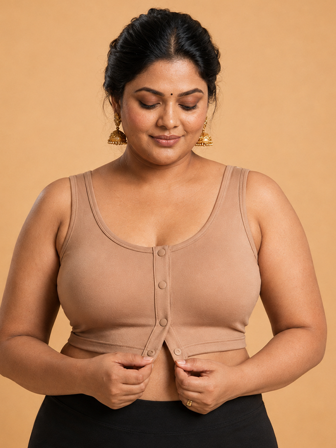 Pack of 2 Deep neck Padded Saree Blouse for Women | Wire-Free | Viscose Spandex | Full Coverage | Size S–4XL