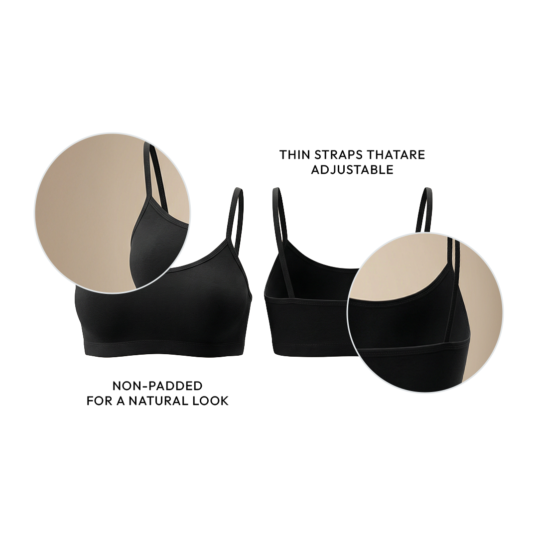 Pack of 4 | Cotton Comfort | Double Layer | Thin Strap | Non-Padded | Printed & Solid | D'CHICA Essentials | Sports Bra – | Dchica Essentials