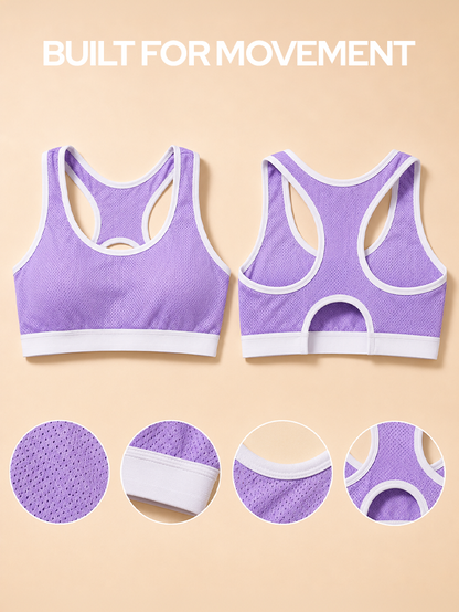 Pack of 4 | Breathable Purple Colour Mesh Foam Padded Sports Bra & Panty Set – (2 Bras + 2 Panties)