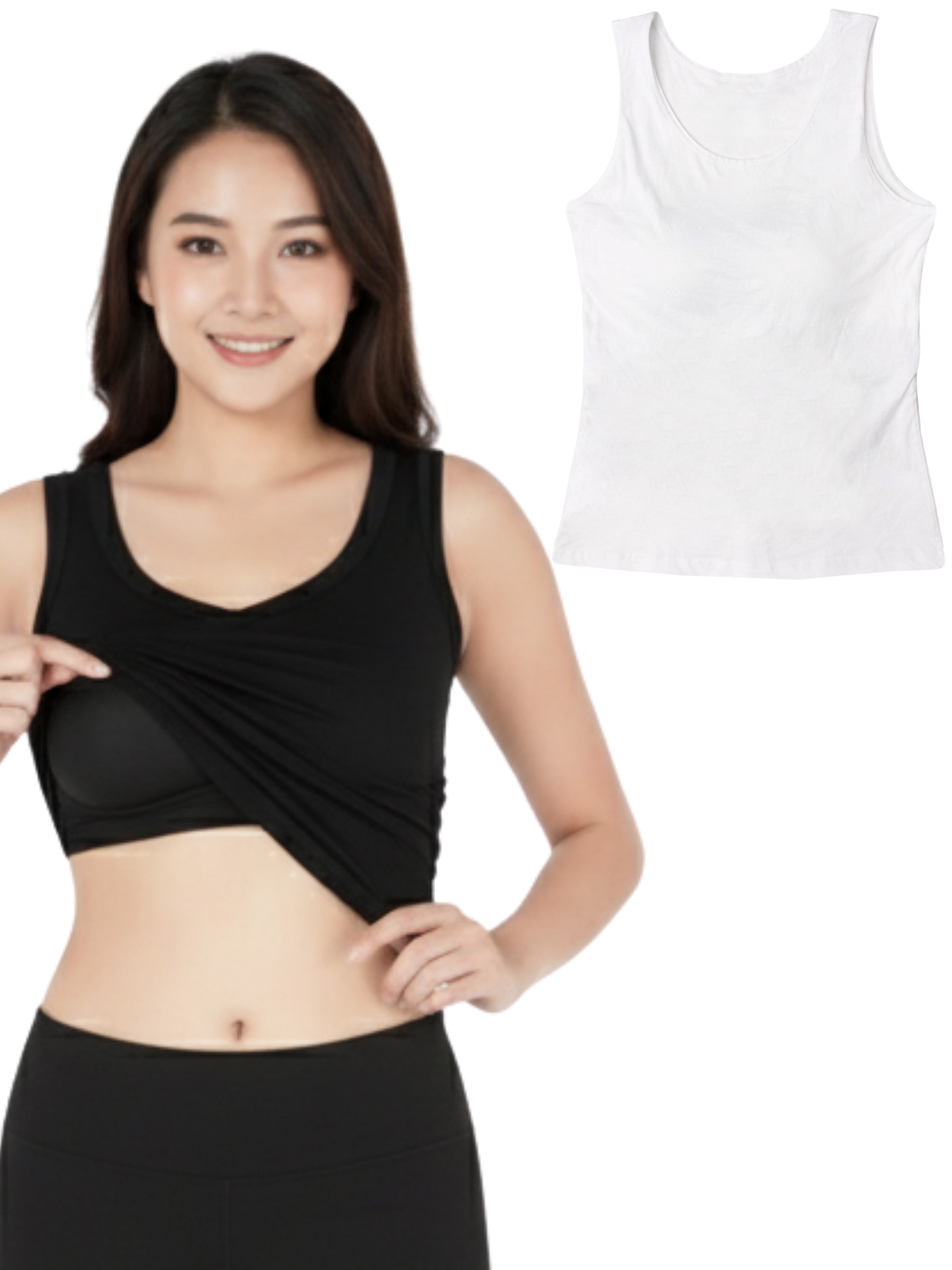 D'chica Essentials Pack of 2 Padded Tank Top For Women's White