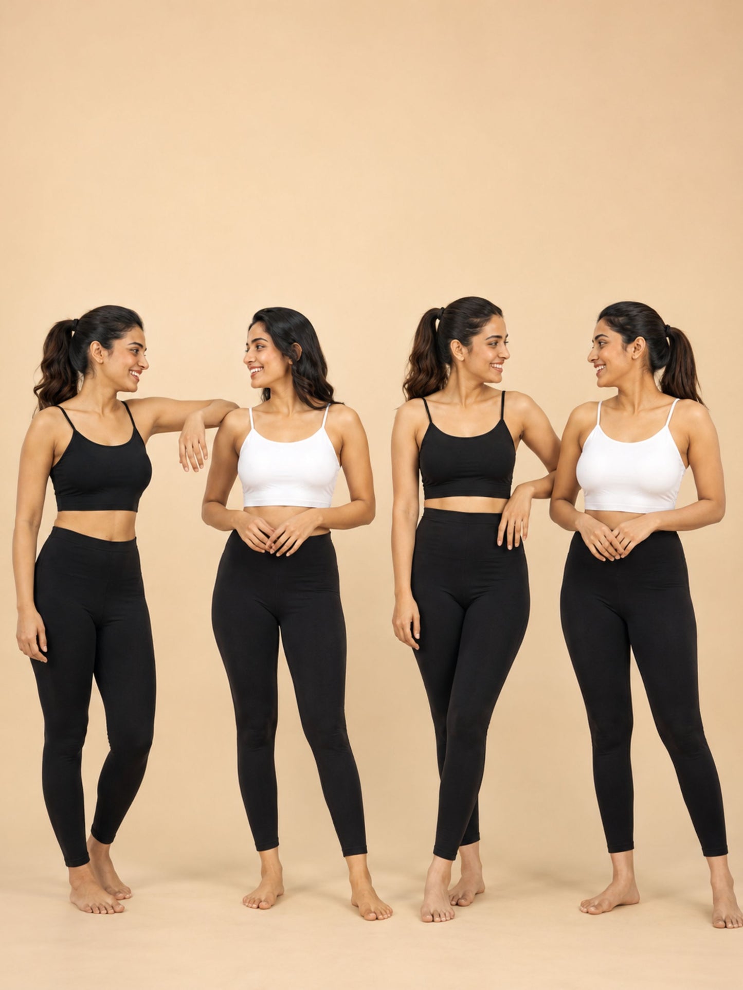 Pack of 4 | Cotton Comfort | Double Layer | Thin Strap | Non-Padded | Printed & Solid | D'CHICA Essentials | Sports Bra – | Dchica Essentials