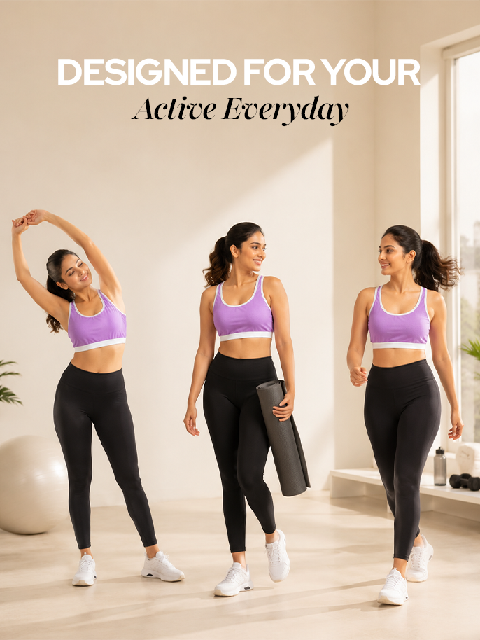 Pack of 4 | Breathable Purple Colour Mesh Foam Padded Sports Bra & Panty Set – (2 Bras + 2 Panties)
