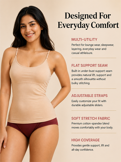 Pack of 3 | Cup Padded Cotton Camisole Bra in High Coverage with Adjustable Straps - Grey, White & Black | Dchica Essentials