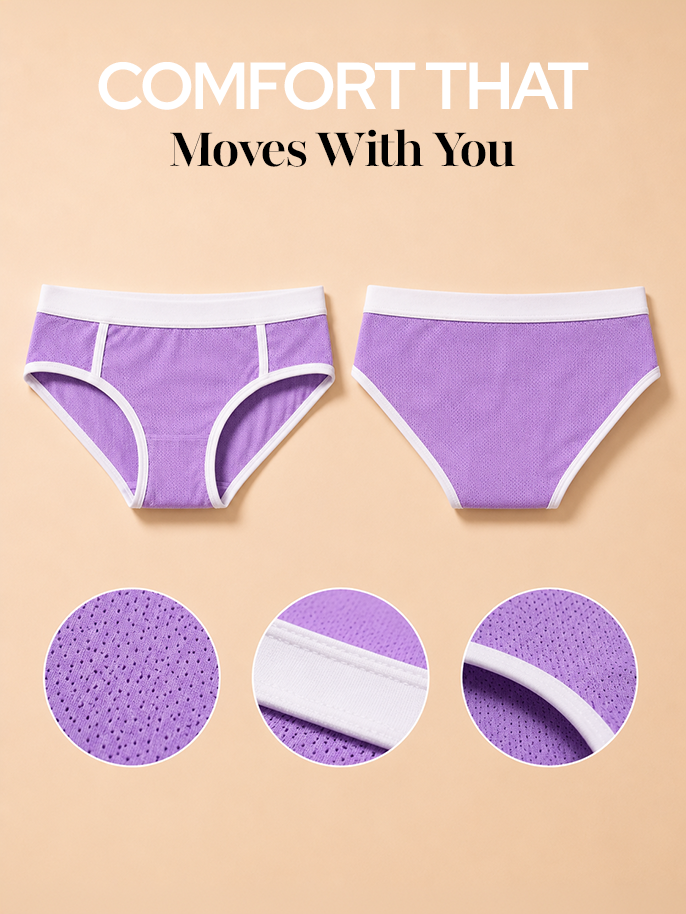 Pack of 4 | Antimicrobial Purple colour Mesh Gym Panty | Women's Sports Panties — Mesh Breathable, Antimicrobial Cotton Gusset