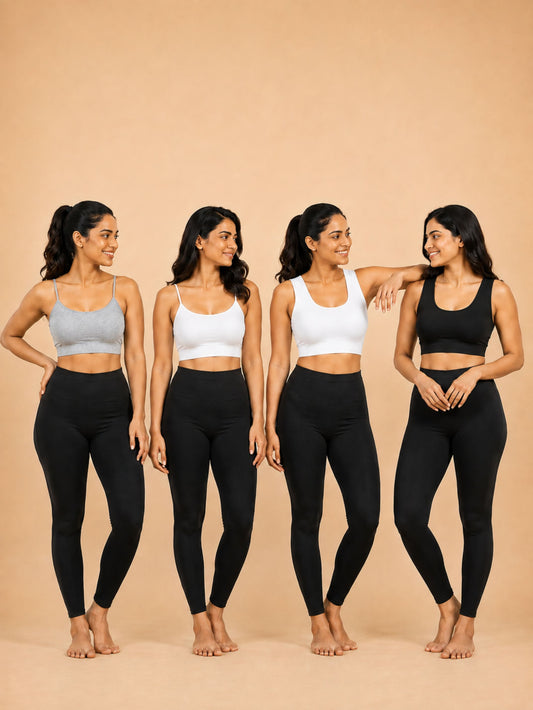 Pack of 4 | Non Padded Bra For Young Women | Solid Bra | Double-layer Broad & Thin Strap Cotton Sports Bra | Dchica Essentials