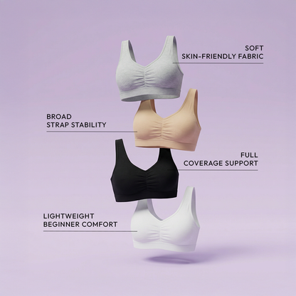 Pack of 4 | Broad Strap | Cotton Comfort | Removable Pads | Elasticated Underband | Good Support | Full Coverage | Multicolour | For Girls | D'CHICA Essentials | Gym Bra – | Dchica Essentials