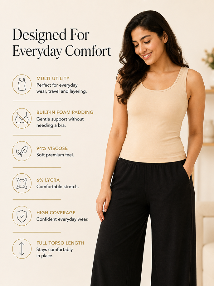 Pack of 2 | Soft & Supportive Fit for Daily Wear | Padded Tank Top For Women's Skin & Black | Dchica Essentials