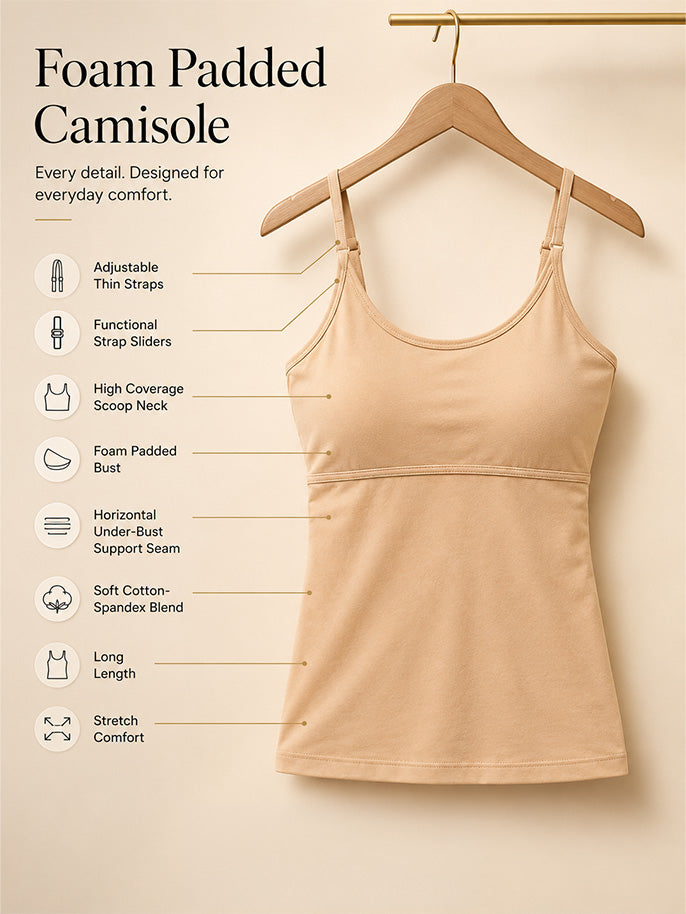Pack of 4 | High Coverage | Cotton Comfort | Foam Padded | Adjustable Strap | Solid (Skin, White, Grey & Black) | For Women | D'CHICA Essentials | Camisole Bra – | Dchica Essentials