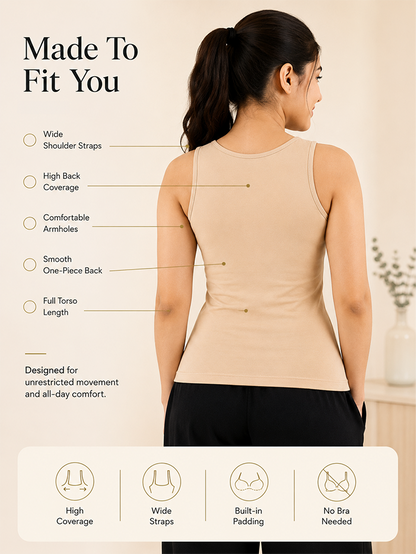 Pack of 2 | Soft & Supportive Fit for Daily Wear | Padded Tank Top For Women's Skin & Black | Dchica Essentials
