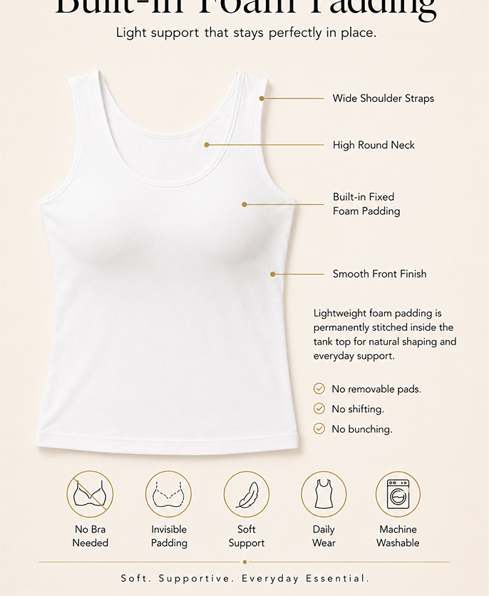 Pack of 2 | Soft & Supportive Fit for Daily Wear | Padded Tank Top For Women's Skin & Black | Dchica Essentials
