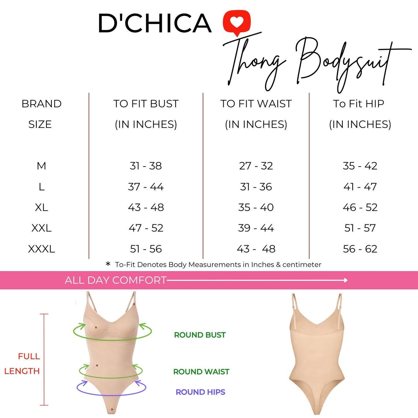 Pack of 1 | Comfortable & Body Shaping Fit | Shapewear Bodysuit | Dchica Essentials