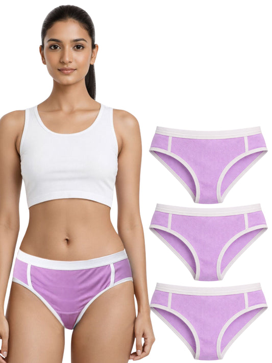 Pack of 4 | Antimicrobial Purple colour Mesh Gym Panty | Women's Sports Panties — Mesh Breathable, Antimicrobial Cotton Gusset | Dchica Essentials