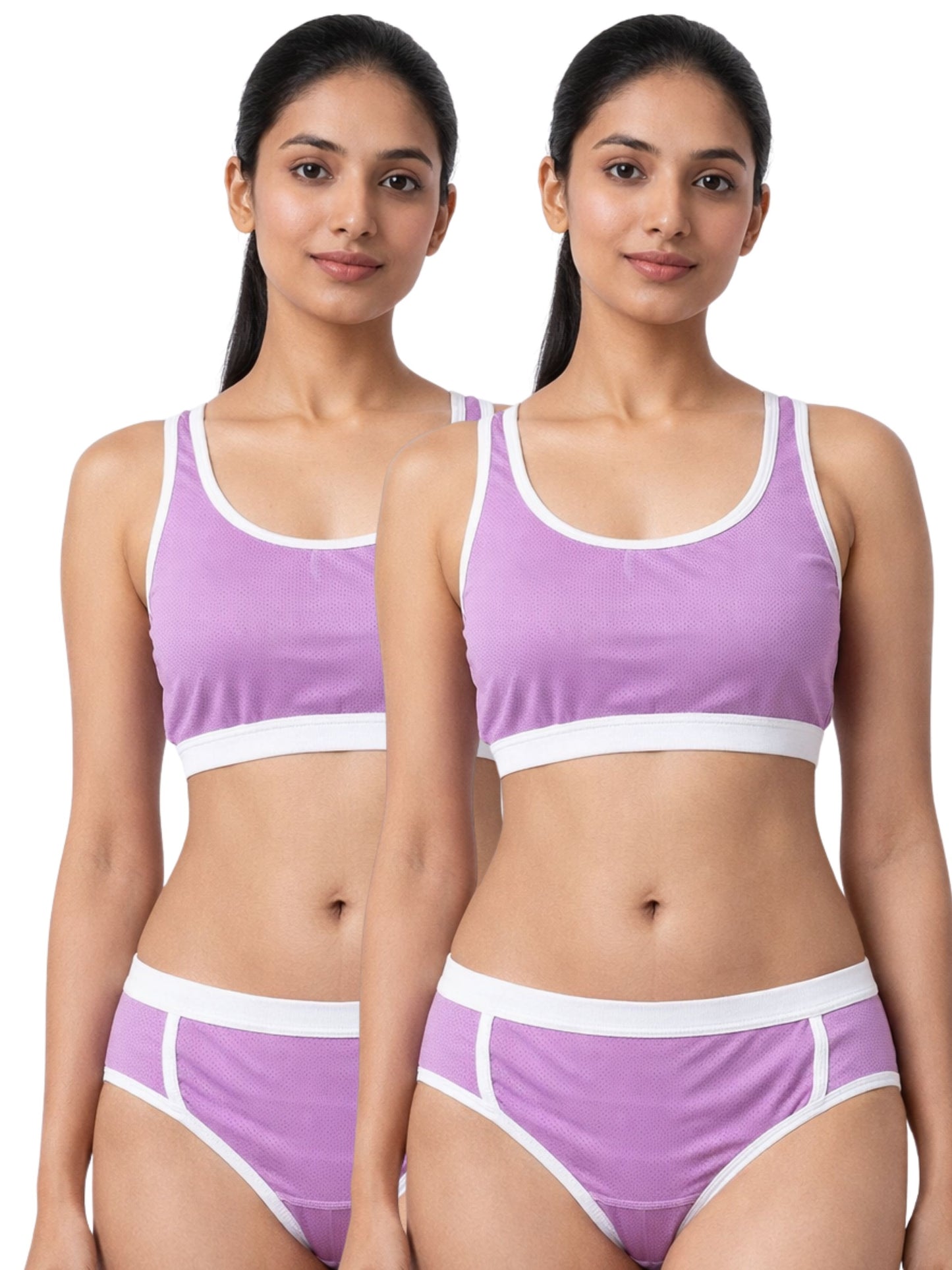 Pack of 4 | Breathable Purple Colour Mesh Sports Bra & Panty Set – (2 Bras + 2 Panties) | Dchica Essentials
