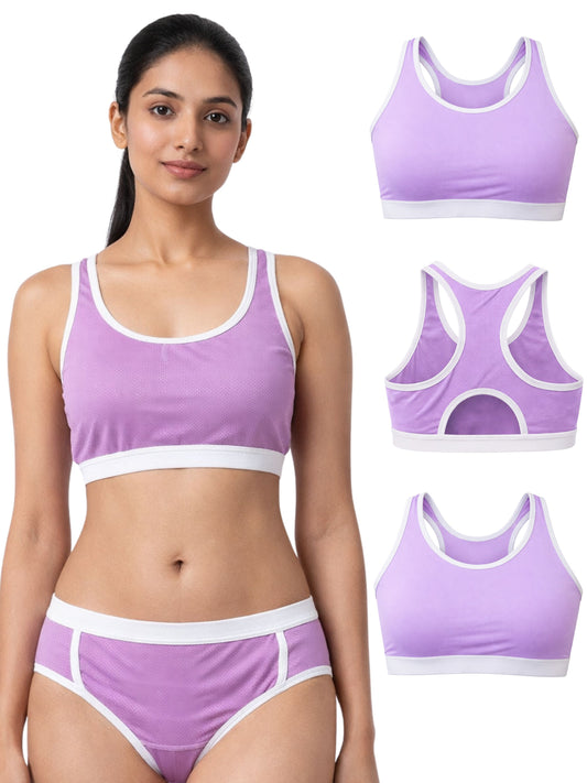 Pack of 4 | Breathable Purple Colour Mesh Sports Bra  | Dchica Essentials