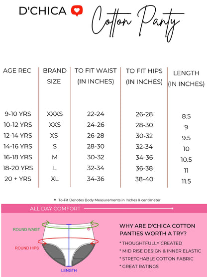 D'CHICA Essentials Cotton Hipster Panties | Breathable | Elasticated Waistband | Rainbow Print & Solid Briefs