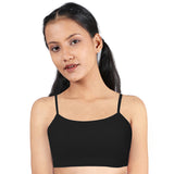 DOUBLE-LAYER THIN STRAP COTTON ATHLETIC BRAS | NON PADDED BEGINNER BRA FOR GIRLS & YOUNG WOMEN | BLACK BRA PACK OF 1 - D'chica
