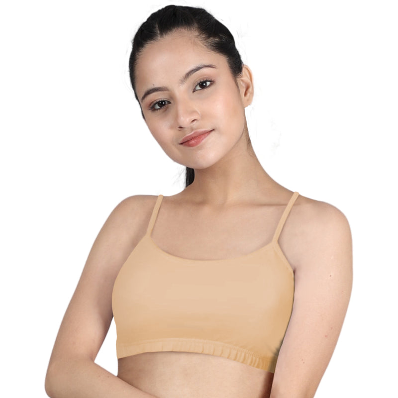 DOUBLE-LAYER THIN STRAP COTTON ATHLETIC BRAS | NON PADDED BEGINNER BRA FOR GIRLS & YOUNG WOMEN | SKIN BRA PACK OF 1 - D'chica