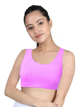DOUBLE-LAYER BROAD STRAP COTTON SPORTS BRA | NON PADDED BEGINNER BRA FOR GIRLS & YOUNG WOMEN | NEON GREEN PACK OF 1