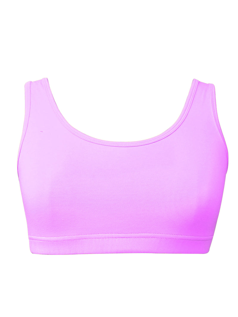 DOUBLE-LAYER BROAD STRAP COTTON SPORTS BRA | NON PADDED BEGINNER BRA FOR GIRLS & YOUNG WOMEN | MULTICOLOUR  PACK OF 5