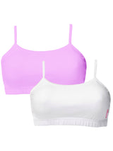 DOUBLE-LAYER THIN STRAP COTTON ATHLETIC BRAS | NON PADDED BEGINNER BRA FOR GIRLS & YOUNG WOMEN | NEON GREEN & WHITE PACK OF 2
