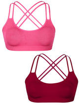 Criss Cross Back Cotton Sports Bra For Women | Removable Pads | Elasticated Underband | Good Support | Full Coverage Bra Pack Of 2 | Coral & Maroon Workout Bra