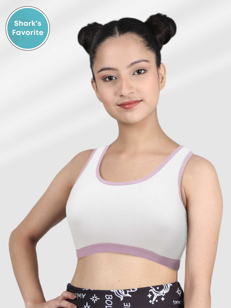 Single-layer Broad Strap Cotton Teen Sports Bra | Non Padded Beginner Bra For Girls | Solid Bra Pack of 1 - D'chica