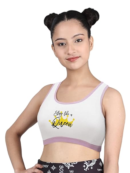 Single-layer Broad Strap Cotton Sports Bra For Exercise | Non Padded Beginner Bra For Girls| Printed Bra Pack of 1