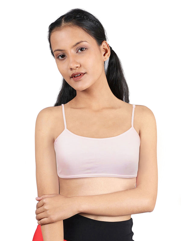 Girls Single Layered Thin Strap Non Wired Full Coverage Cotton Everyday Bra | Pack of 3 Grey & Pink Bra