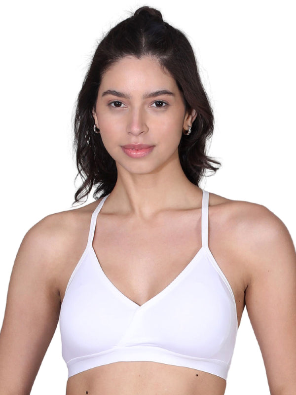 V-Neck Padded Everyday Bra with Removable Cups & Adjustable Straps | Pack of 1 White Bra