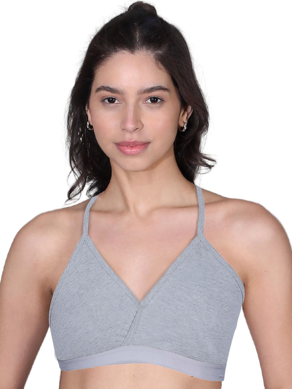 V-Neck Padded Everyday Bra with Removable Cups & Adjustable Straps | Pack of 1 Grey Bra