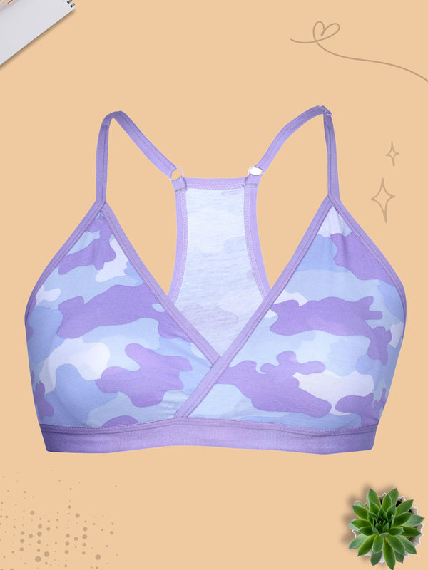 Lounge Everyday Padded Bra with Removable Cups & Adjustable Straps | Pack of 1 Purple Camouflage Print Bra