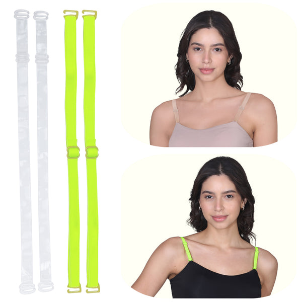 Adjustable Nylon Elastane Bra Strap For Women | Durable Straps for Bra | Transperent & neon green Pack of 2
