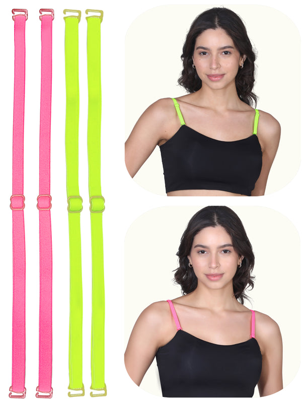 Adjustable Cotton Bra Strap For Women | Durable Straps for Bra | Neon Pink & Yellow Pack of 2